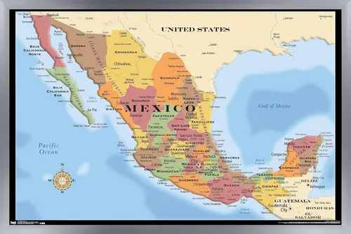 Miniatura 15 de Trends International Map - Póster de pared de México, 14.725" x 22.375", versión con marco de madera de granero