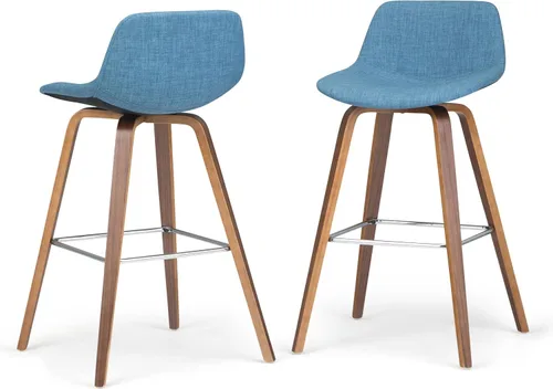Miniatura 23 de SIMPLIHOME Randolph Taburetes de mostrador (juego de 2) taburetes de bar tapizados de madera curvada de 28 pulgadas de altura del asiento en tela