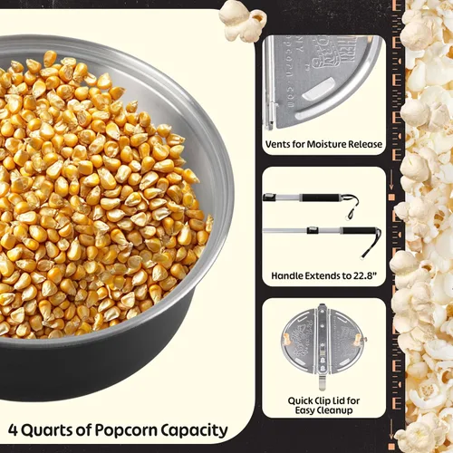 Miniatura 3 de Great Northern Popcorn - Máquina para hacer palomitas de maíz con mango telescópico, equipo ligero para acampar y hoguera abierta o equipo de cocina