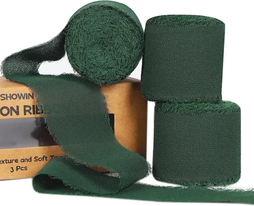 Miniatura 11 de 3 rollos de cinta de gasa con flecos hecha a mano, de chifón, color negro, de 1.5 pulgadas de ancho x 7 yardas de largo, cinta estilo seda