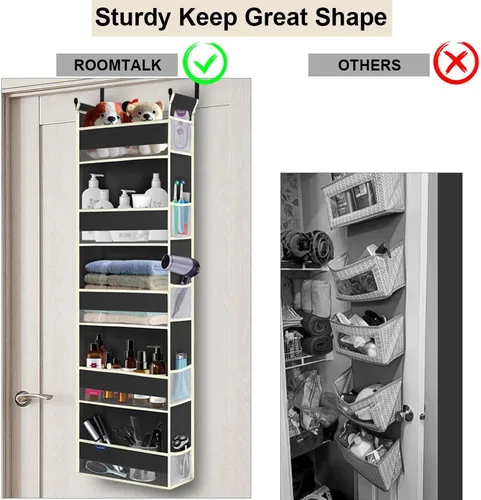 Miniatura 4 de Organizador para colgar sobre la puerta, 5 estantes y 10 bolsillos laterales, almacenamiento sobre la puerta para baño y dormitorio, organizadores
