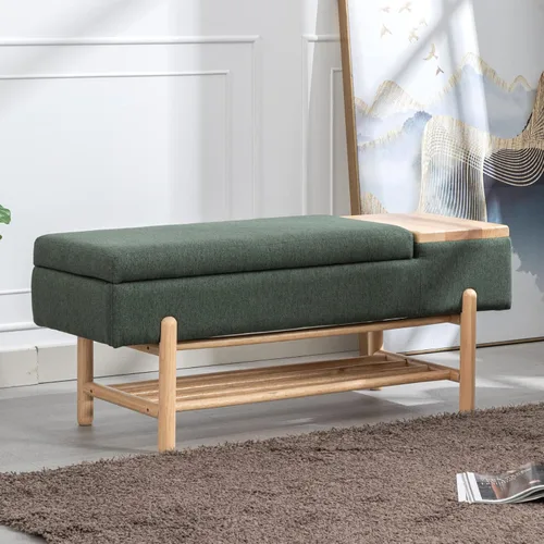 Miniatura 10 de ROCITY Banco de almacenamiento moderno negro con asiento de cojín y patas de madera, 46.5 x 19.25 x 16 pulgadas Lana de cordero negra