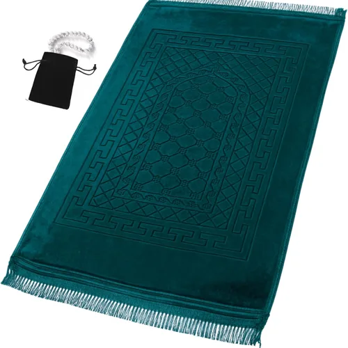 Miniatura 9 de Alfombra de oración musulmana islámica, alfombra gruesa de oración para niños, hombres y mujeres, con cuentas de oración islámica, para viajes Eid