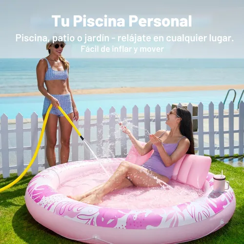 Miniatura 3 de SLOOSH Flotador inflable para tumbona para piscina, 72 x 56 pulgadas, flotadores de piscina para adultos con almohada, flotador redondo 4 en 1