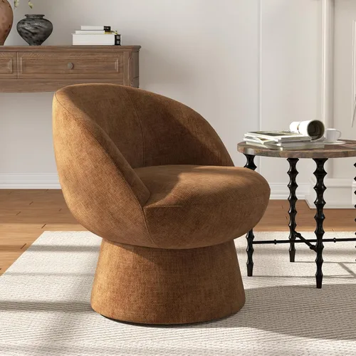 Miniatura 14 de Silla giratoria de 360° con respaldo curvo, moderna silla redonda tapizada de felpilla blanca, sillón tipo cubo para espacio pequeño, sala de estar
