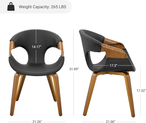 Miniatura 2 de Zouron Silla de comedor moderna de mediados de siglo, silla tapizada de piel sintética con reposabrazos, silla decorativa con patas de madera