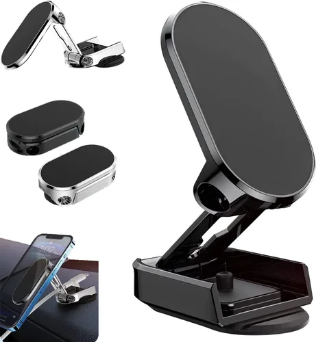 Miniatura 9 de Soporte magnético plegable de aleación para teléfono, soporte para teléfono de coche, soporte giratorio ajustable de 720 grados y plegable