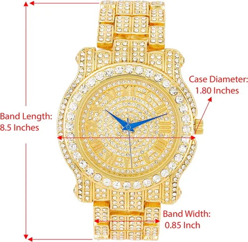 Miniatura 8 de Charles Raymond Bling-ed Out Ultimate Hip Hop Royalty Reloj para hombre con número romano de fácil lectura o indicadores de tiempo de diamantes