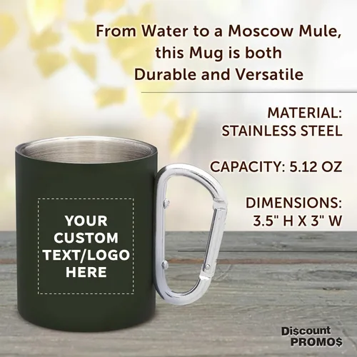 Miniatura 4 de Tazas personalizadas de acero inoxidable con asa de mosquetón, 10 onzas, juego de 100, paquete personalizado a granel, perfectas para café