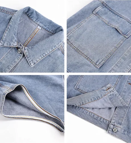 Miniatura 8 de Huaqiao Chaleco de mezclilla para mujer, chaqueta media larga, chaleco sin mangas con bolsillos