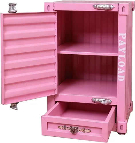 Miniatura 8 de Mesa auxiliar industrial con contenedor de metal, mesa de noche de hierro de 3 niveles de 20 pulgadas con cajones, gabinete retro de hierro