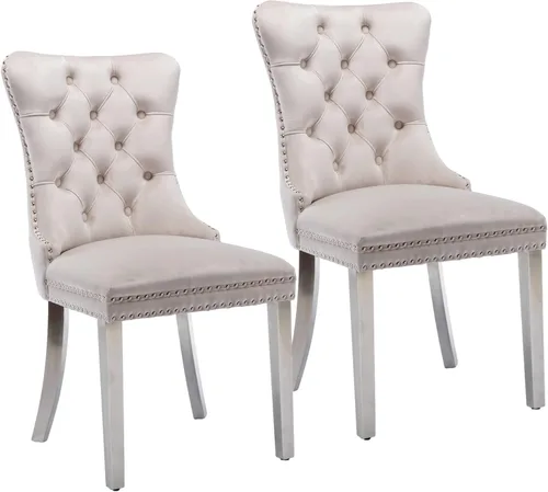 Miniatura 71 de Silla de comedor copetuda moderna de terciopelo para comedor, sillas de comedor tapizadas con remache de clavo, anillo trasero para cocina, comedor