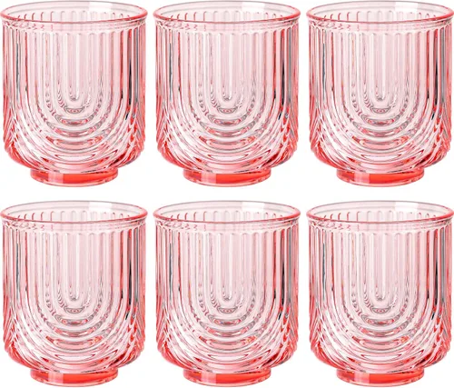 Miniatura 10 de Juego de vasos de bebida verdes vintage, vasos de cóctel transparentes estilo arco de 6 unidades, vasos de vidrio acanalados de 15 onzas, hechos a