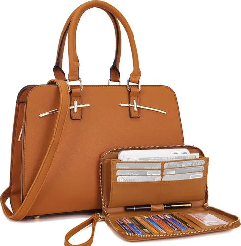 Miniatura 12 de Carteras para mujeres, bolso cartera monedero tote bandolera hobo con asa superior tipo satchel, juego de carteras de 2 piezas con 3 compartimentos