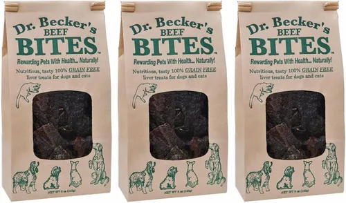 Dr. Becker's Original Beef Bites | Golosinas de entrenamiento de hígado sin granos para perros y gatos, 5 onzas (paquete de 3)