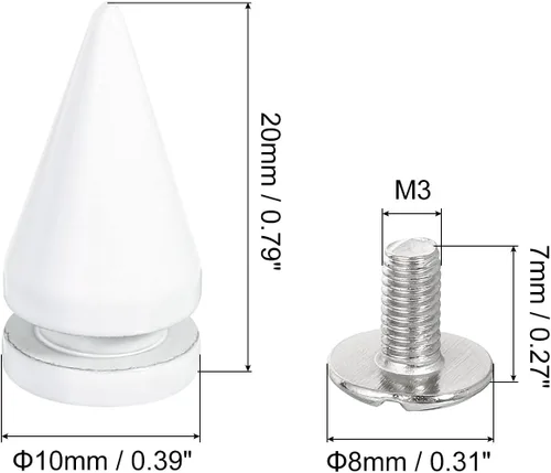 Miniatura 2 de uxcell 16 remaches de espiga de cono de 0.39 x 0.78 pulgadas, tornillos traseros para árbol y picos para manualidades de cuero, ropa, zapatos, Blanco