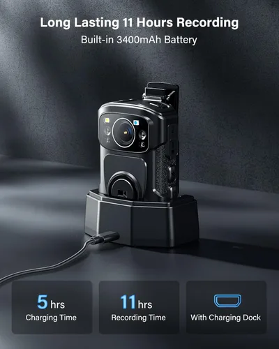 Miniatura 4 de BOBLOV Cámara corporal B4K5 4K, 3400 mAh IP68 impermeable GPS Policía 128 GB Cámaras corporales para grabación de video de 11 horas (solo 1080P)