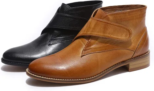 Miniatura 8 de Mona flying Botines de cuero cómodos para mujer, botas cortas de vestir de tacón bajo