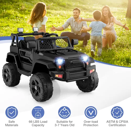 Miniatura 8 de HONEY JOY - Camión de paseo de 12 V con control remoto, suspensión de resorte, faros, música, parabrisas de malla, autos eléctricos para niños