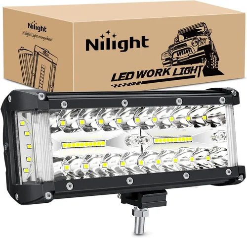 Nilight - Barra de luz lateral de 17,78 cm, triple fila, haz puntual y disperso, luz de trabajo todoterreno para camiones, SUV, ATV, UTV