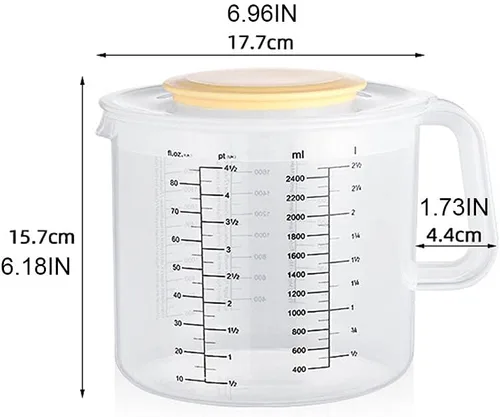 Miniatura 7 de Dsxnklnd Taza medidora de 2.5L para hornear con tapa, taza de mezcla de plástico transparente, 6.18 x 6.96 x 1.73 pulgadas