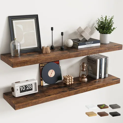 Miniatura 20 de Estantes flotantes para pared con soportes invisibles, estantes de madera de ingeniería montados en la pared con grano de madera para sala de estar