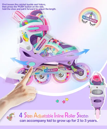 Miniatura 6 de Patines en línea de unicornio arcoíris para niñas, adolescentes y mujeres, patines 4-Pejiijar para niñas de 6 a 8 a 12 años con ruedas luminosas