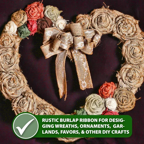 Miniatura 7 de Mandala Crafts Cinta de arpillera verde con alambre para corona, cinta de arpillera con alambre verde rústico de yute natural, 1 pulgada de ancho