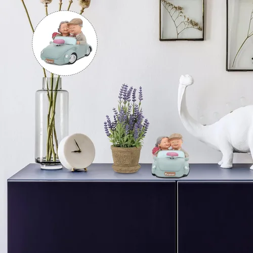 Miniatura 3 de Veemoon Figuras de resina para parejas mayores, decoración de pastel de aniversario de boda, pareja amorosa en el automóvil, estatua para decoración