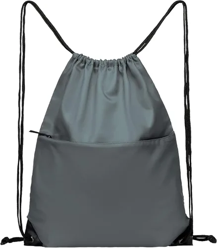 BuyAgain Mochila deportiva con cordón, resistente al agua, para gimnasio, para mujeres y hombres, grande, con cremallera, color gris