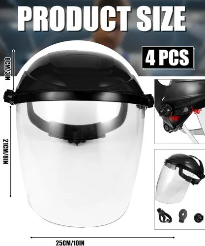 Miniatura 2 de Tellegloww 4 protectores faciales de seguridad transparentes para moler y cortar, ligero, resistente a los impactos con trinquete ajustable, máscara
