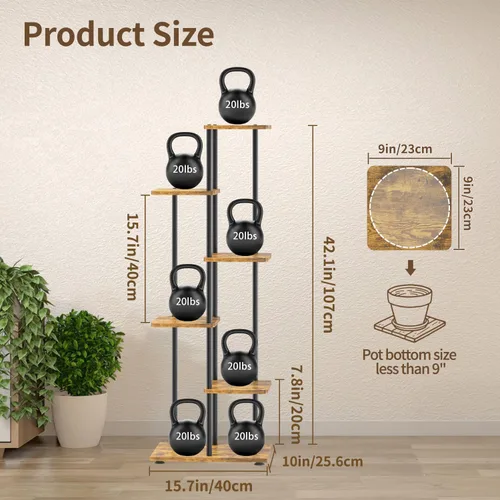 Miniatura 3 de LASZOLA Soporte Negro de Madera de 5 Niveles para Plantas de Interior para Macetas Más Grandes de Servicio Pesado, Estantes Verticales Resistentes