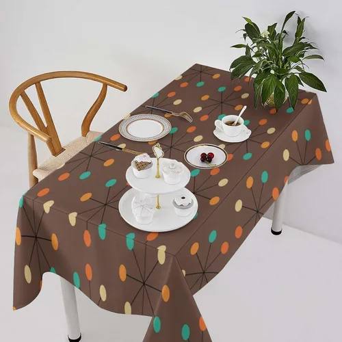 Miniatura 30 de Mantel retro moderno de mediados de siglo, diseño de colores retro de los años 50, resistente al agua, mantel lavable para cocina, comedor, fiesta