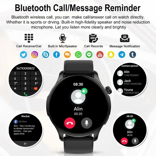 Miniatura 2 de Reloj inteligente para hombres y mujeres Fitness: resistente al agua, marca/respuesta de llamadas, relojes inteligentes para hombres, relojes
