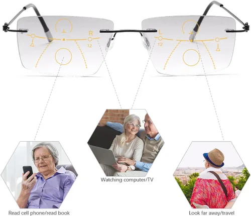 Miniatura 4 de YIMI Lentes de sol multifocales progresivos sin montura para hombres y mujeres, lentes de sol trifocales con bloqueo de luz azul Negro