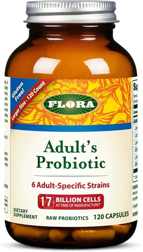 Flora - Mezcla de probióticos para adultos, seis cepas específicas para adultos, sin gluten, probiótico crudo con 17 mil millones de células, 120