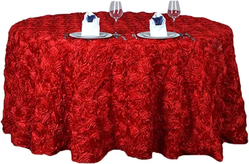 Miniatura 6 de Mantel de satén 3D con rosetas elevadas para fiestas, camino de mesa para bodas, fiestas, comedor, mantelería, manteles redondos de 47 pulgadas