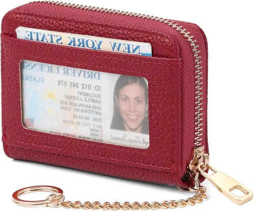 Miniatura 8 de SENDEFN Cartera de cuero para mujer, con bloqueo RFID, pequeñas carteras compactas, titular de la tarjeta de crédito con ventana de identificación