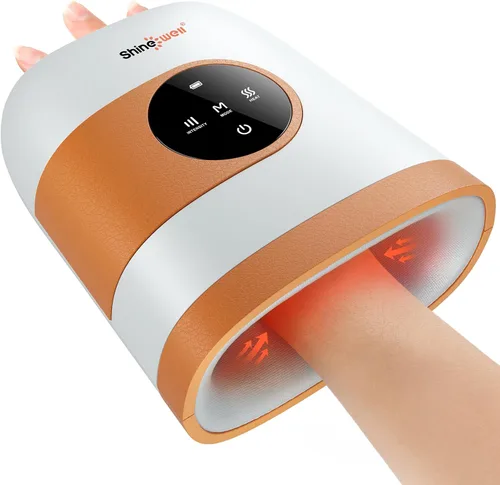 SHINE WELL Masajeador de manos, masajeador de manos inalámbrico con calor y compresión para artritis y túnel carpiano, alivio del dolor muscular de