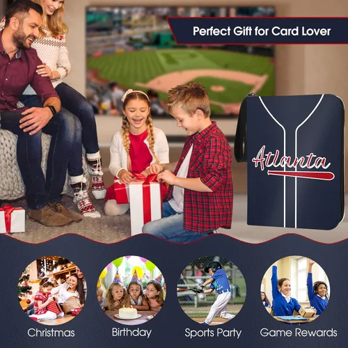 Miniatura 4 de Carpeta de Tarjetas de Béisbol con Fundas de 900 Bolsillos, Portador de Tarjetas de Béisbol de Atlanta para Tarjetas Coleccionables, Álbum