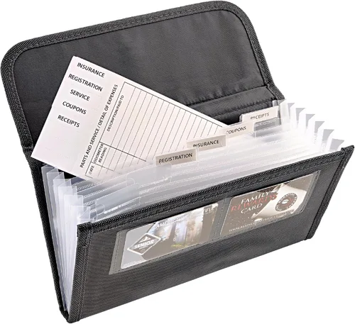 High Road Organizador de guantera, soporte de seguro y registro para documentos de automóvil y papeleo - Organizador de asiento delantero expandible