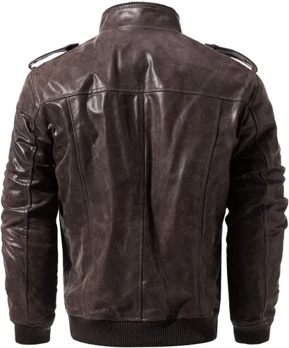 Miniatura 4 de FLAVOR Chaqueta de piel auténtica para hombre, estilo retro, color marrón