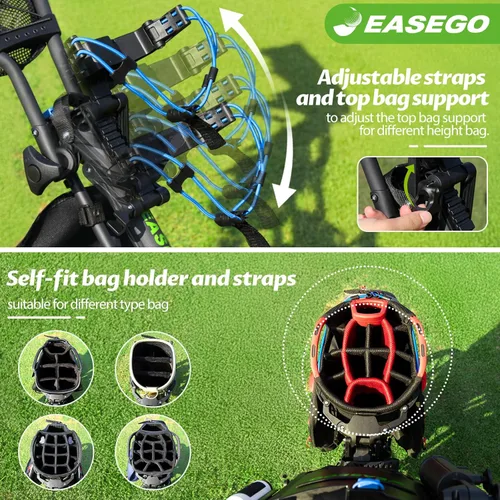 Miniatura 8 de EASEGO Golf Push Cart 3 Wheel : Golf Bag Cart Foldable with Phone Holder/Cup/Umbrella Holder Compact Golf Pull Carts Quick Fold Golf Caddy Push