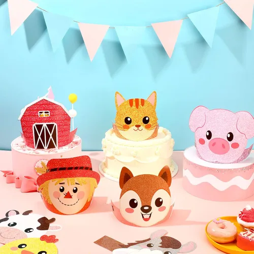 Miniatura 6 de Yinder 48 sombreros de fiesta de cumpleaños con temática de animales de granja, diademas de animales, corona de papel de granja para recuerdos