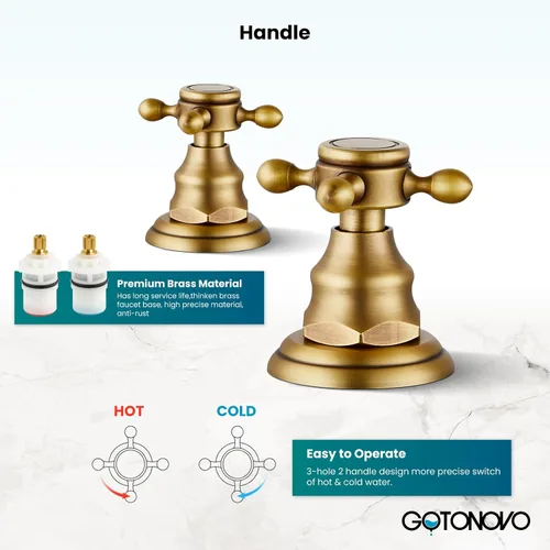 Miniatura 5 de gotonovo Grifo de lavabo de baño de 3 orificios extendido, grifo mezclador de doble manija cruzada para lavabo de baño, grifo de tocador, montaje