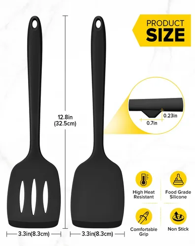 Miniatura 3 de Paquete de 2 volteadores de espátula de silicona, juego de espátulas de cocina ranuradas antiadherentes, utensilios de cocina resistentes al calor