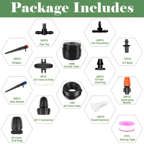 Miniatura 2 de Kit de riego por goteo de 200 pies + 40 pies, sistema de riego de jardín con tubo principal de 8/11 mm, tubo de riego de distribución de 4/7 mm