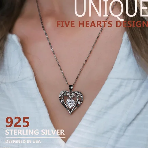Miniatura 74 de Collar de cristal de 5 corazones, chapado en oro rosa de 18 quilates, colgante con cadena de plata de ley 925 de 18 + 2 pulgadas, joyería de piedra