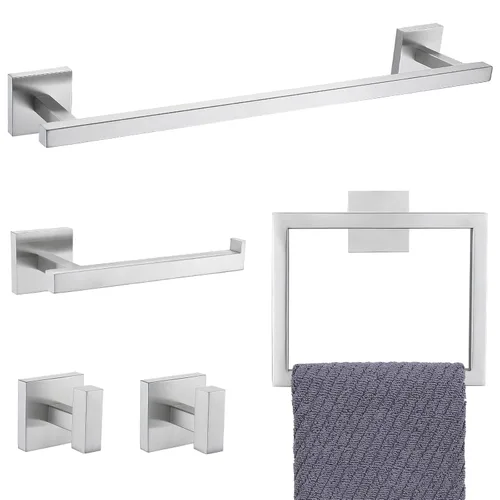 Miniatura 10 de YACVCL Juego de Barra de Toalla Negra de 5 Piezas, Juego de Accesorios de Baño de Acero Inoxidable SUS304, Barra de Toalla de 60 cm, Soporte