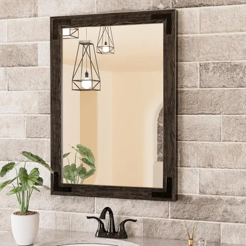 Miniatura 15 de TETOTE Espejo de madera natural de 48 x 24 pulgadas para pared de baño/dormitorio/sala de estar/entrada, espejo rústico de tocador de baño